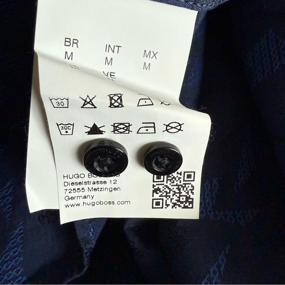 HUGO Boss Slim Medium Navy Pattern Button Down Men’s Cotton Shirt - Picture 13 of 14